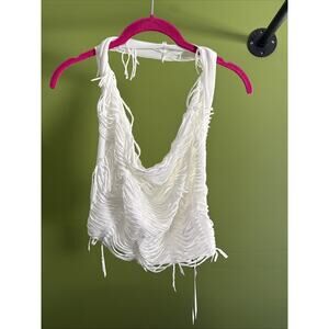 Micas Distressed Halter Cami Top, White, Small